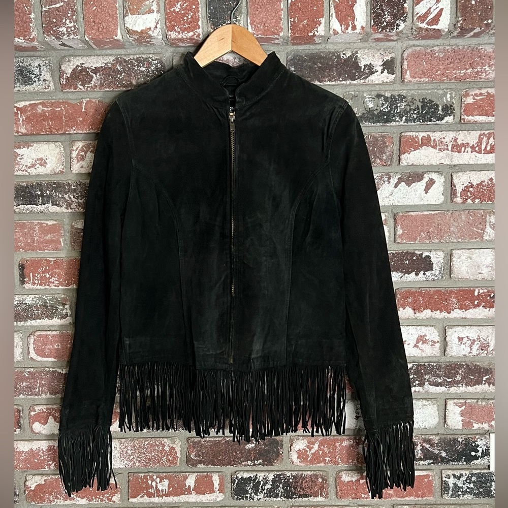 NWT Junior Girls 100% Genuine Leather Black Zip Up Jacket (YingYang)